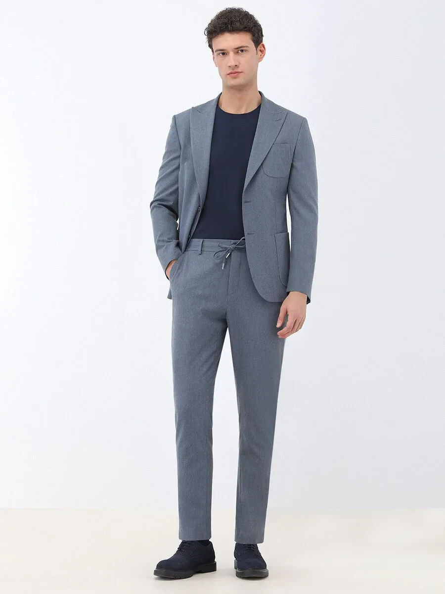 Blue Plain Modern Fit Suit - 2