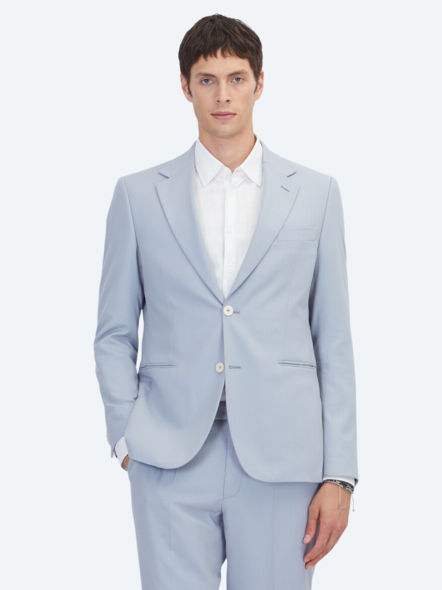 Blue Plain Modern Fit Suit - 1