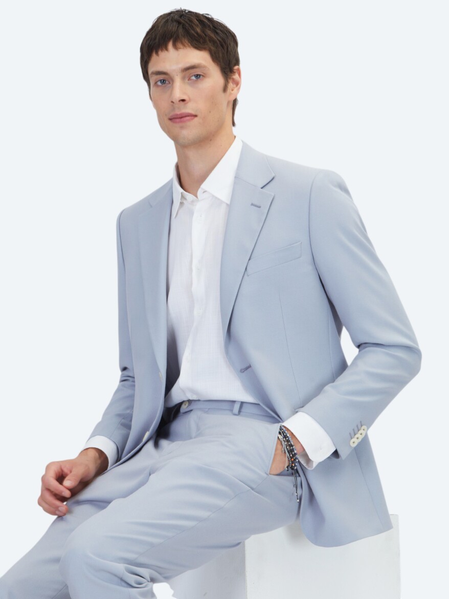 Blue Plain Modern Fit Suit - 3