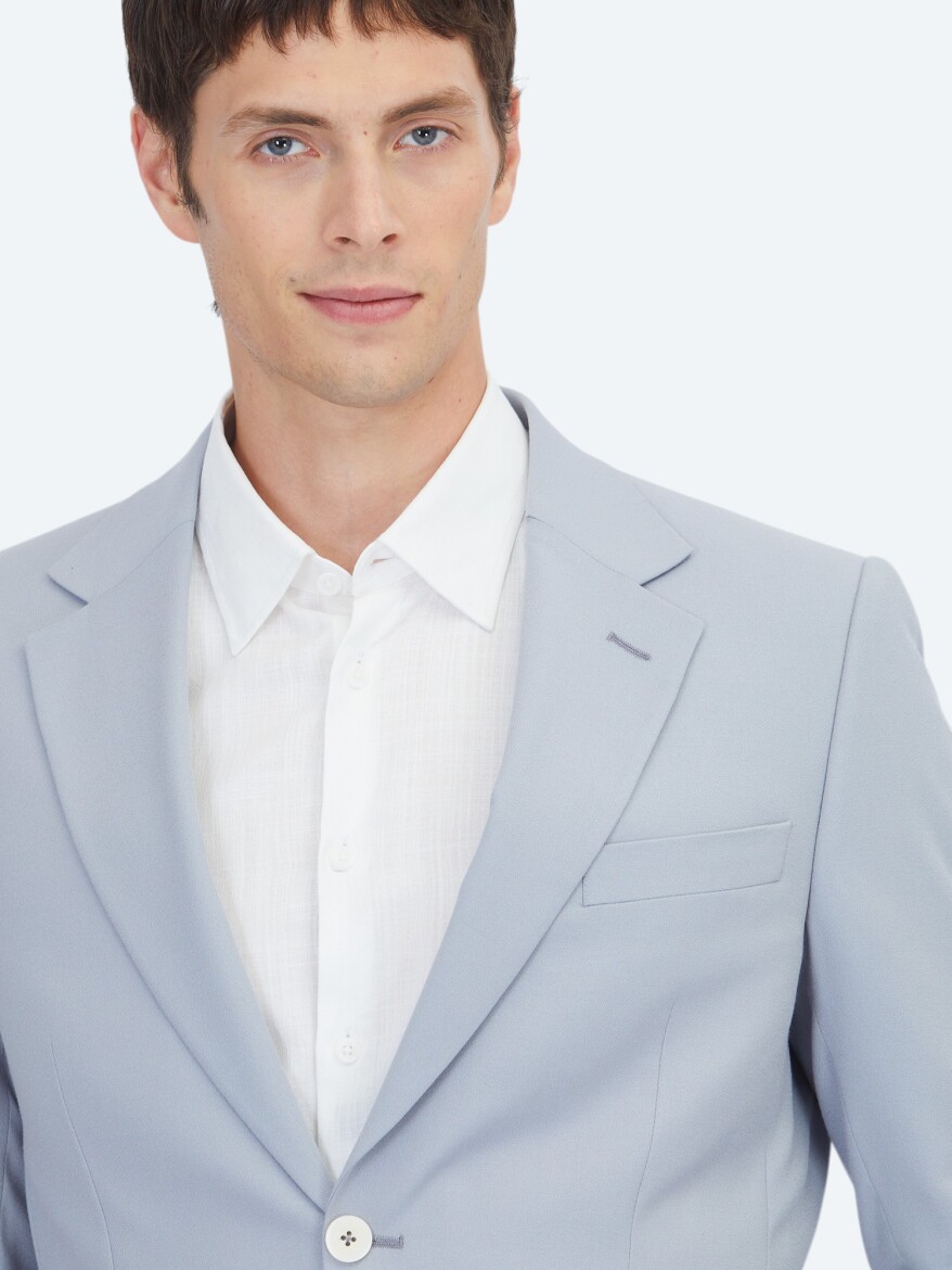 Blue Plain Modern Fit Suit - 4