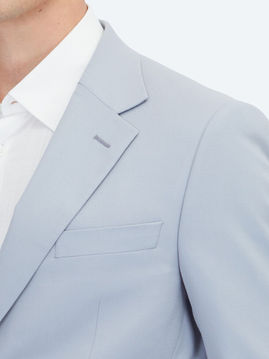Blue Plain Modern Fit Suit - 5