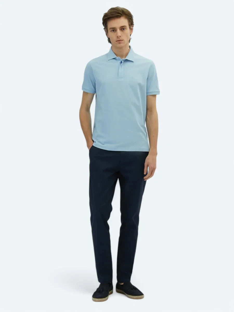 Blue Plain Polo Neck 100% Cotton T-Shirt - 2