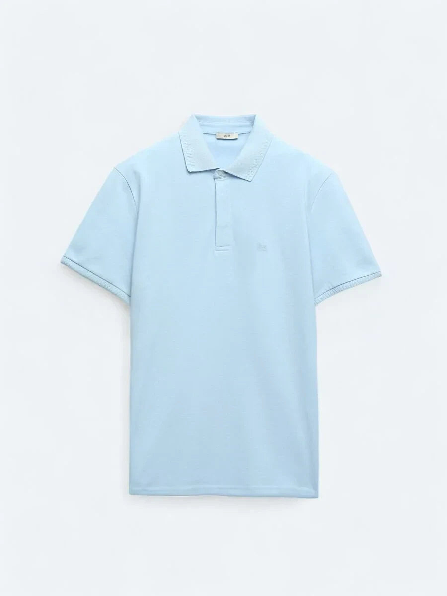 Blue Plain Polo Neck 100% Cotton T-Shirt - 5