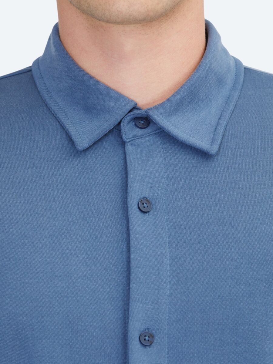 Blue Plain Regular Fit Long Knitting Casual Shirt - 4