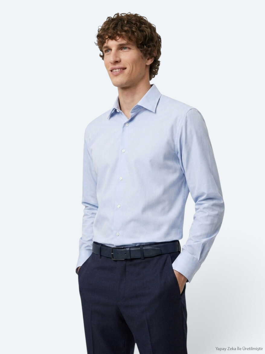 Blue Plain Regular Fit Long Knitting Casual Shirt 