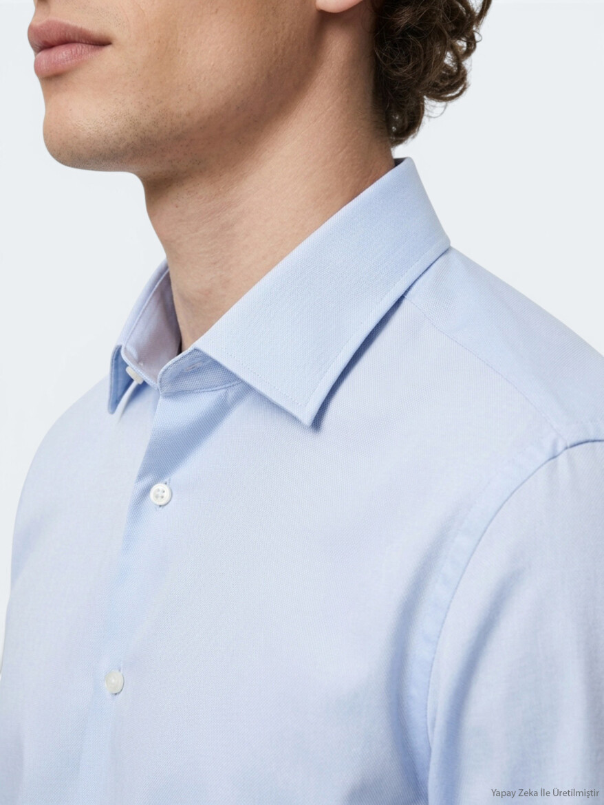 Blue Plain Regular Fit Long Knitting Casual Shirt - 3