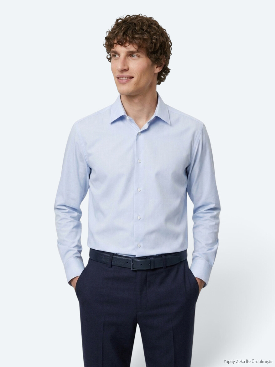 Blue Plain Regular Fit Long Knitting Casual Shirt - 4