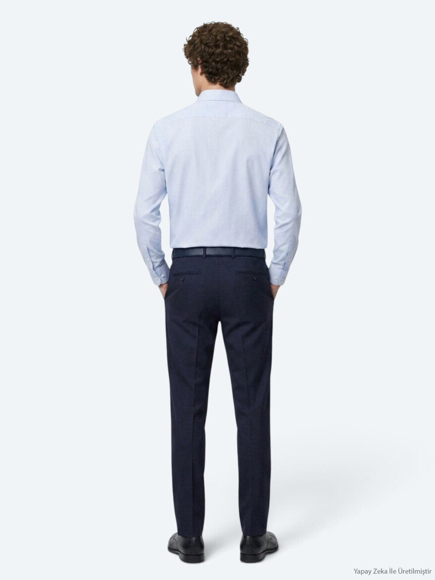 Blue Plain Regular Fit Long Knitting Casual Shirt - 5
