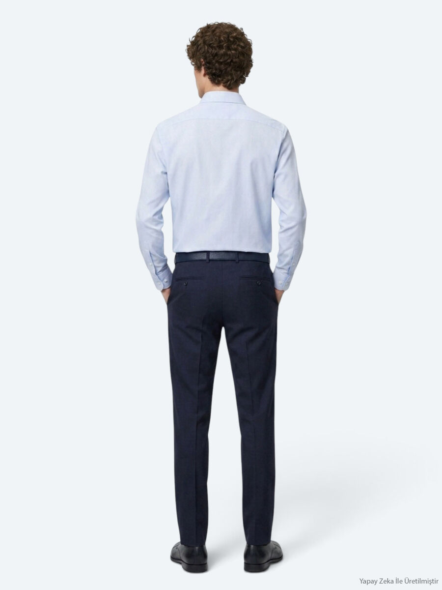 Blue Plain Regular Fit Long Knitting Casual Shirt - 5