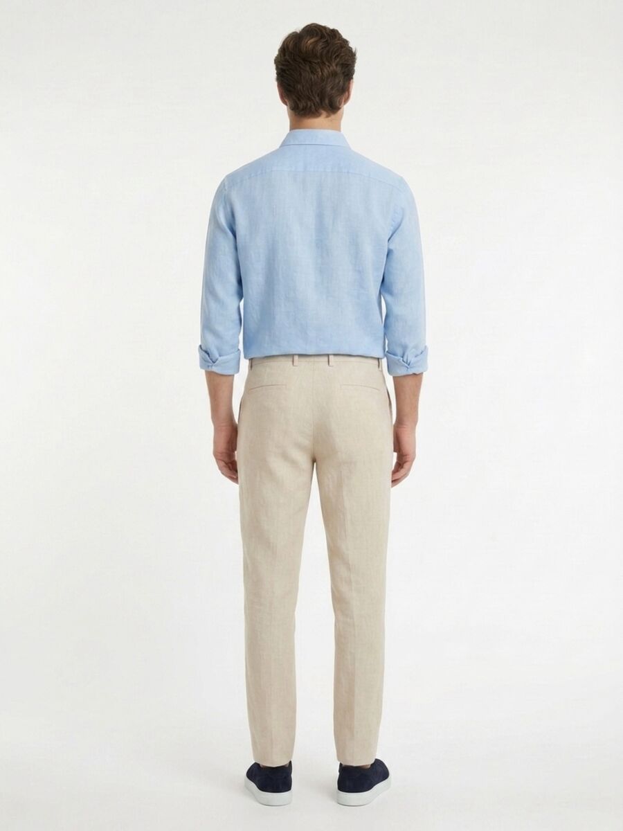 Blue Plain Regular Fit Long Weaving Casual Cotton Blended Shirt - 5
