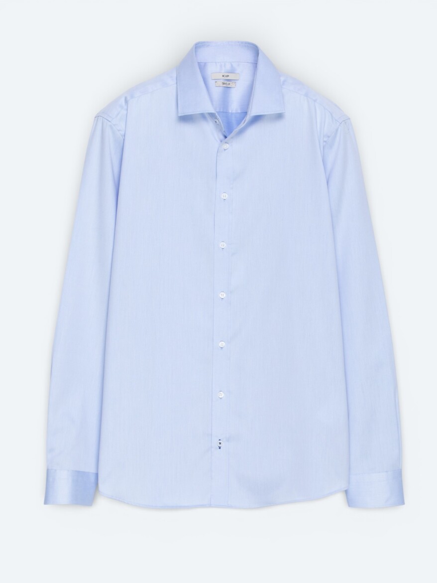 Blue Plain Regular Fit Long Weaving Classical 100% Cotton Shirt - 5