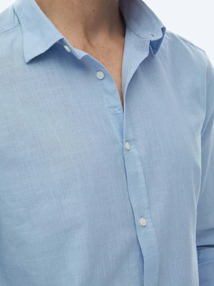 Blue Plain Regular Fit Weaving Casual 100% Cotton Shirt - 7