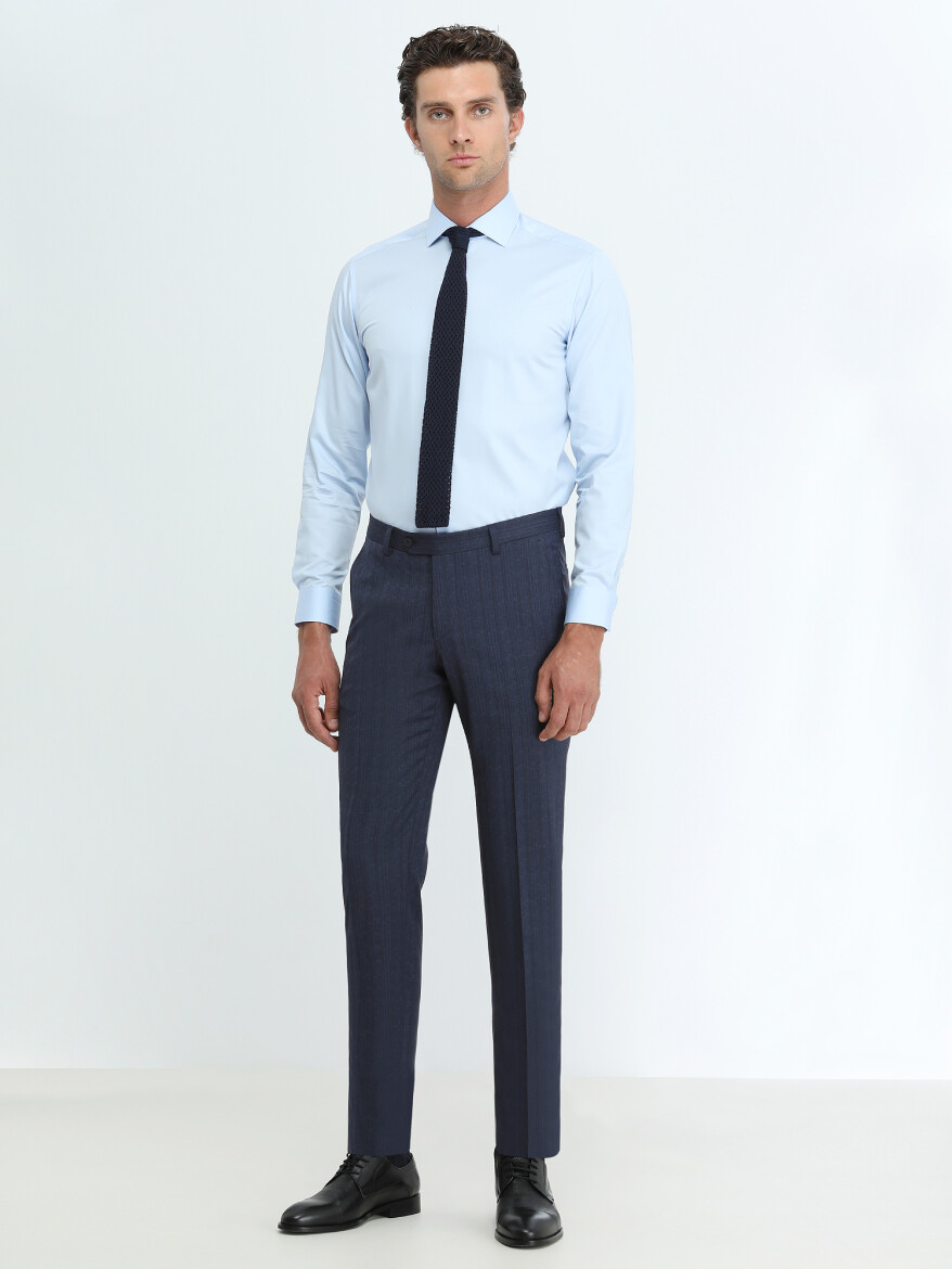 Blue Plain Regular Fit Weaving Classical 100% Cotton Shirt 