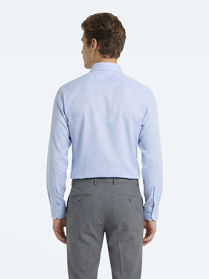 Blue Plain Regular Fit Weaving Classical 100% Cotton Shirt - 4