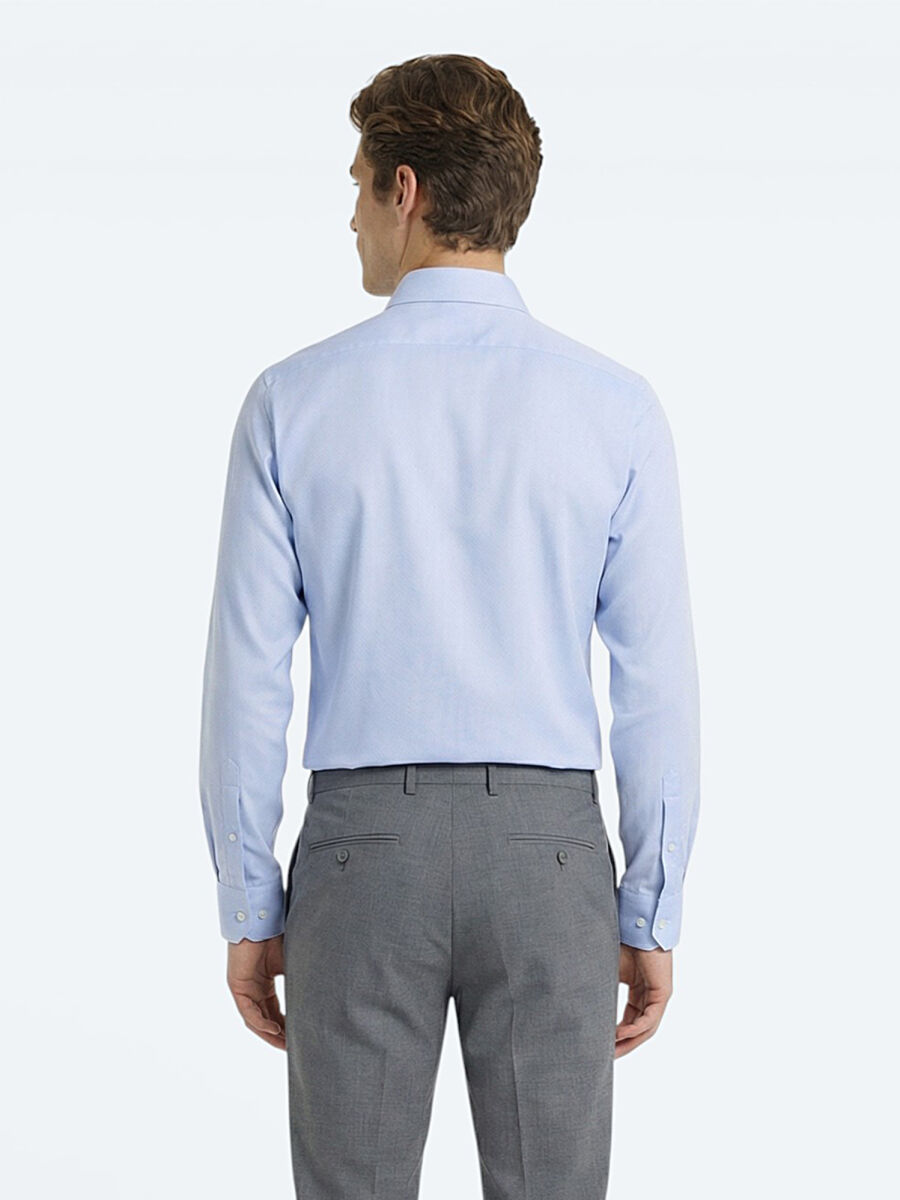 Blue Plain Regular Fit Weaving Classical 100% Cotton Shirt - 4