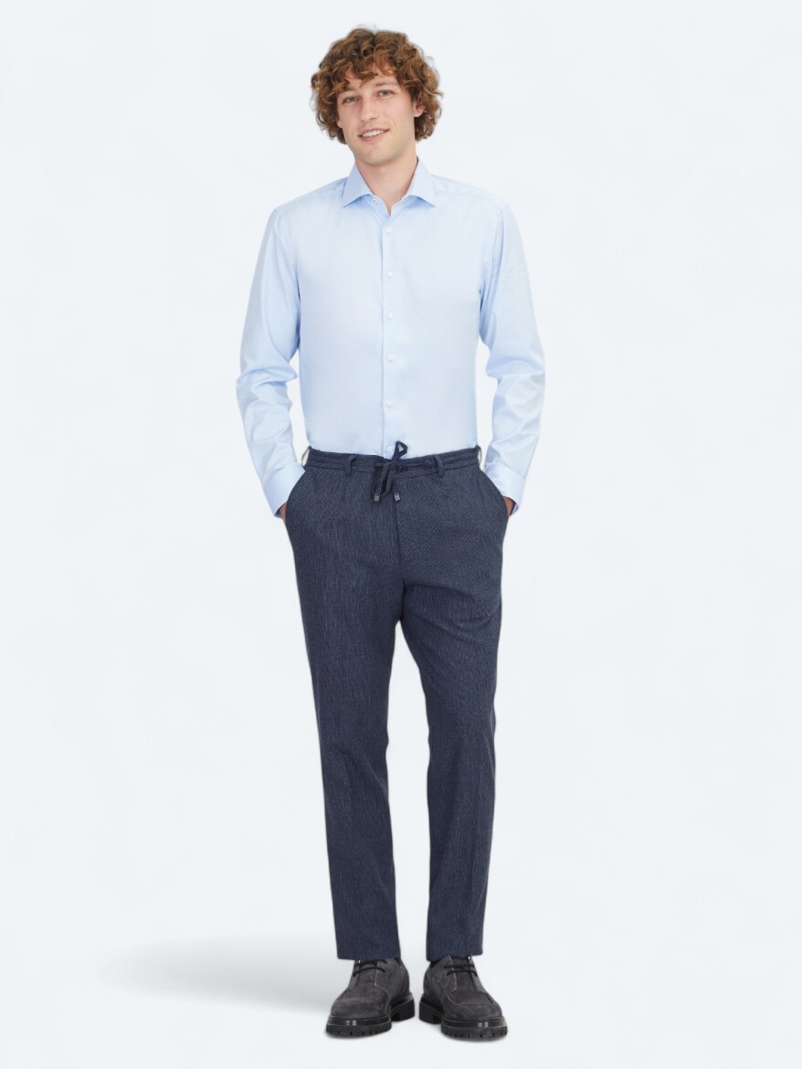 Blue Plain Regular Fit Weaving Classical 100% Cotton Shirt - 2