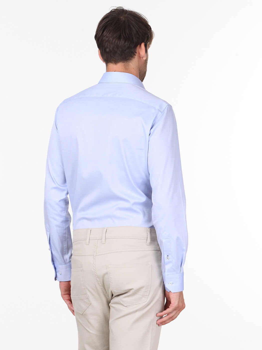 Blue Plain Regular Fit Weaving Classical 100% Cotton Shirt - 4