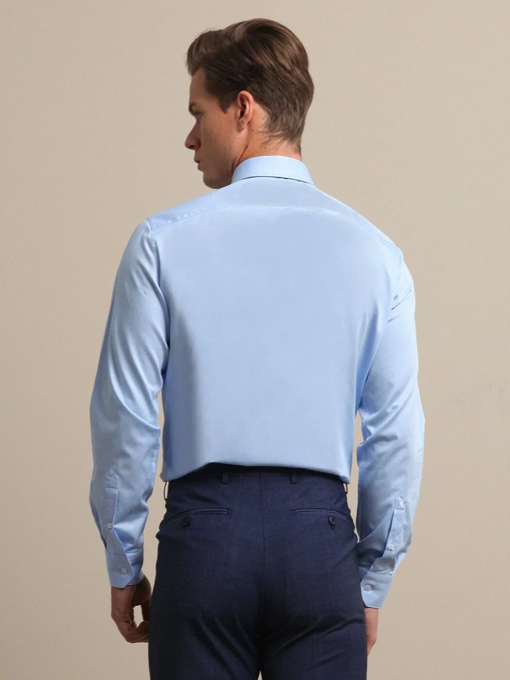 Blue Plain Regular Fit Weaving Classical 100% Cotton Shirt - 4