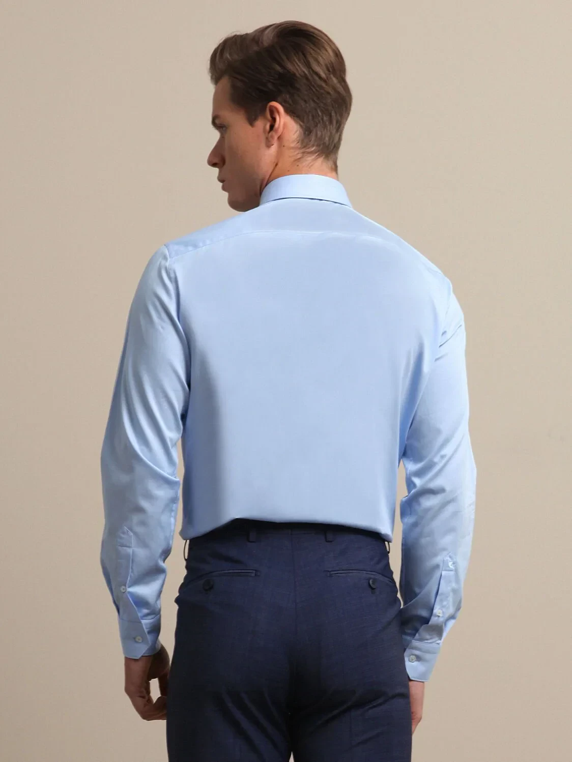 Blue Plain Regular Fit Weaving Classical 100% Cotton Shirt - 4