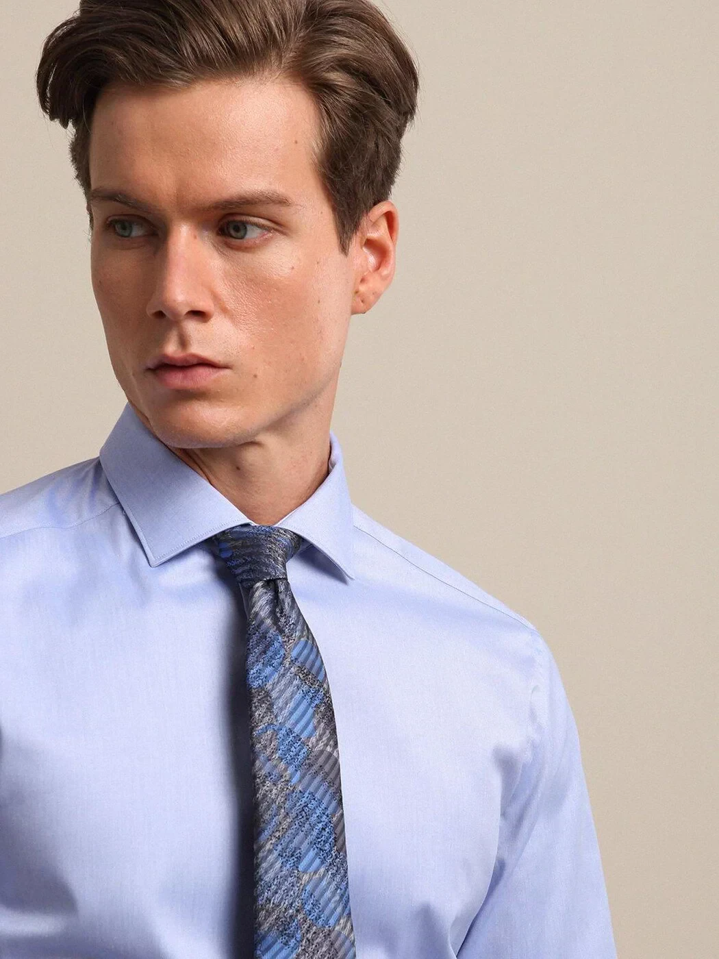 Blue Plain Regular Fit Weaving Classical 100% Cotton Shirt - 3