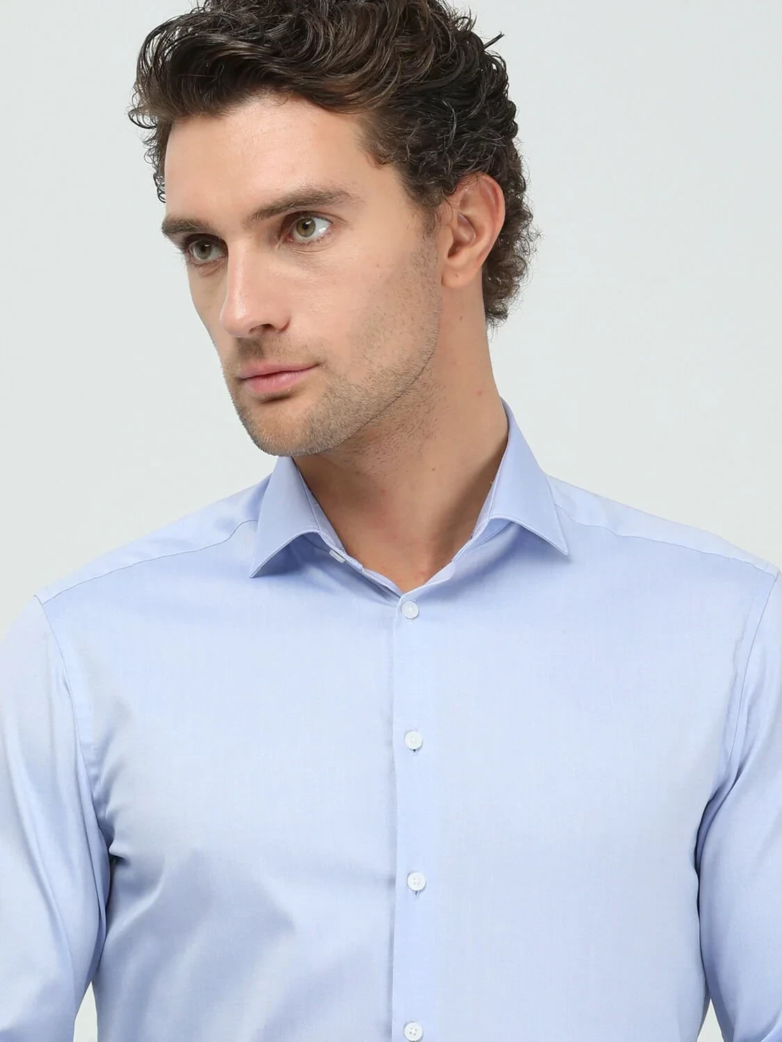 Blue Plain Regular Fit Weaving Classical 100% Cotton Shirt - 3