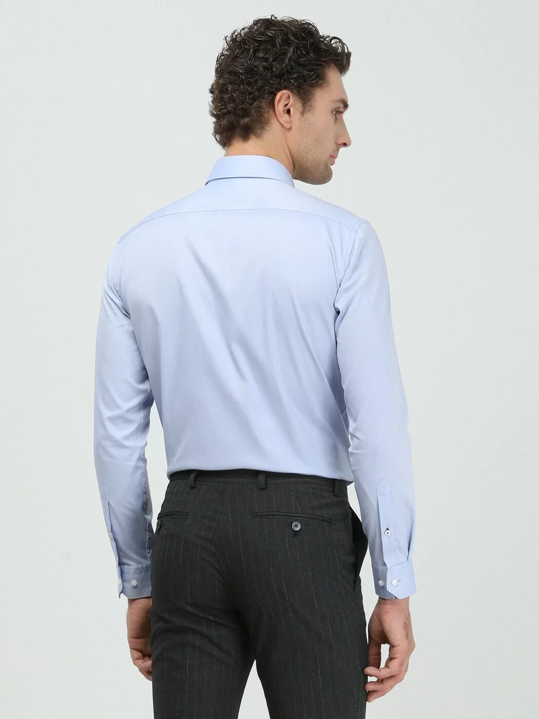 Blue Plain Regular Fit Weaving Classical 100% Cotton Shirt - 5