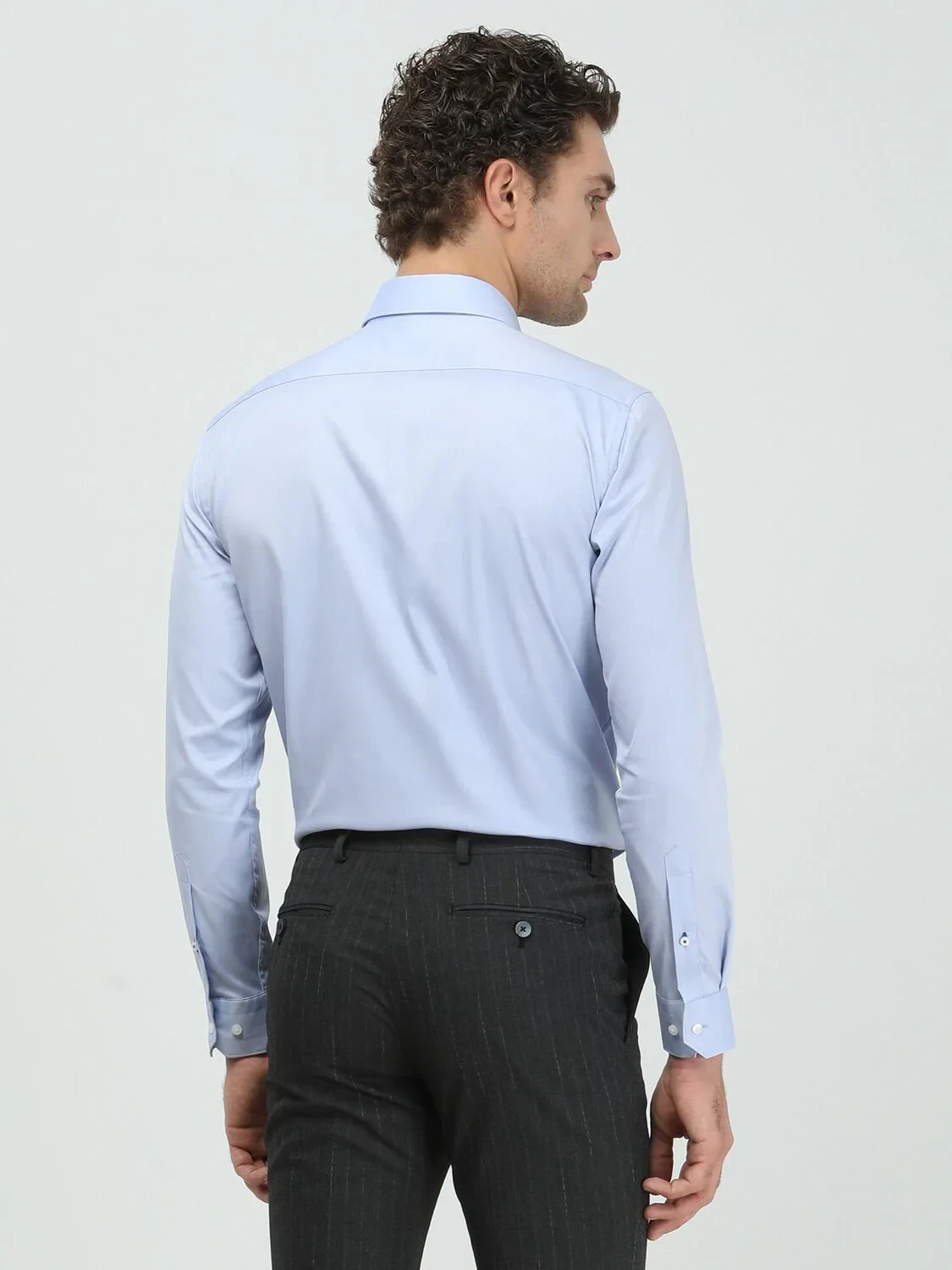 Blue Plain Regular Fit Weaving Classical 100% Cotton Shirt - 5