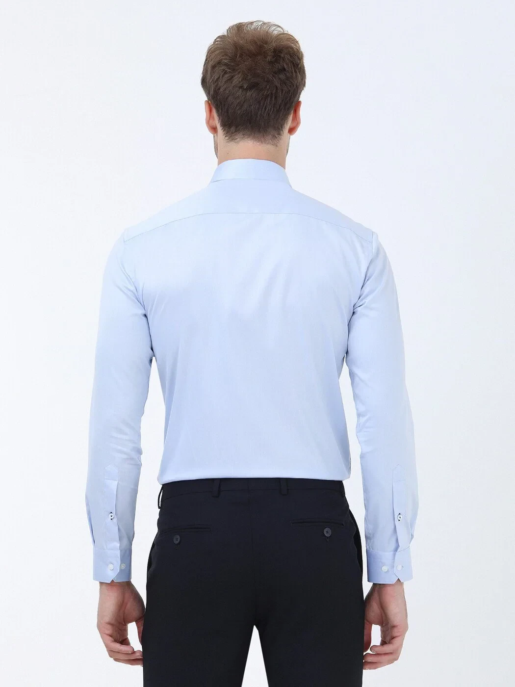 Blue Plain Regular Fit Weaving Classical 100% Cotton Shirt 