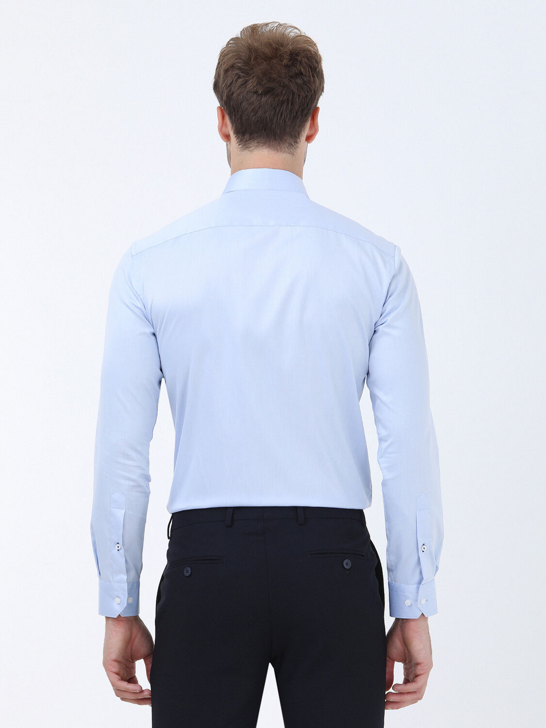 Blue Plain Regular Fit Weaving Classical 100% Cotton Shirt - 4