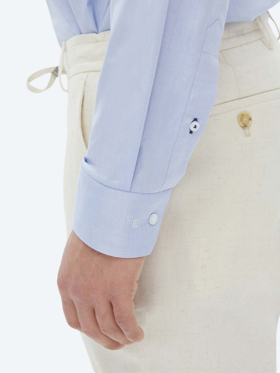 Blue Plain Regular Fit Weaving Classical 100% Cotton Shirt - 6