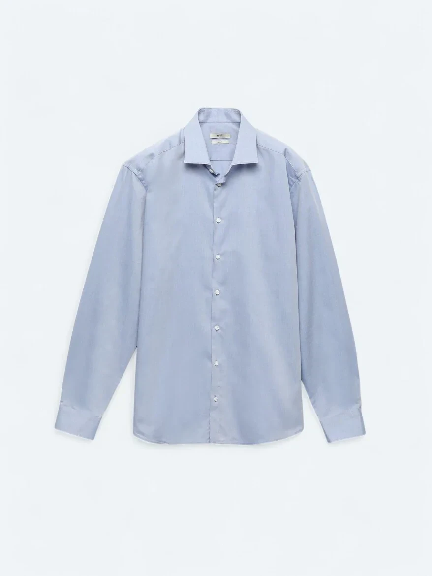 Blue Plain Regular Fit Weaving Classical 100% Cotton Shirt - 7