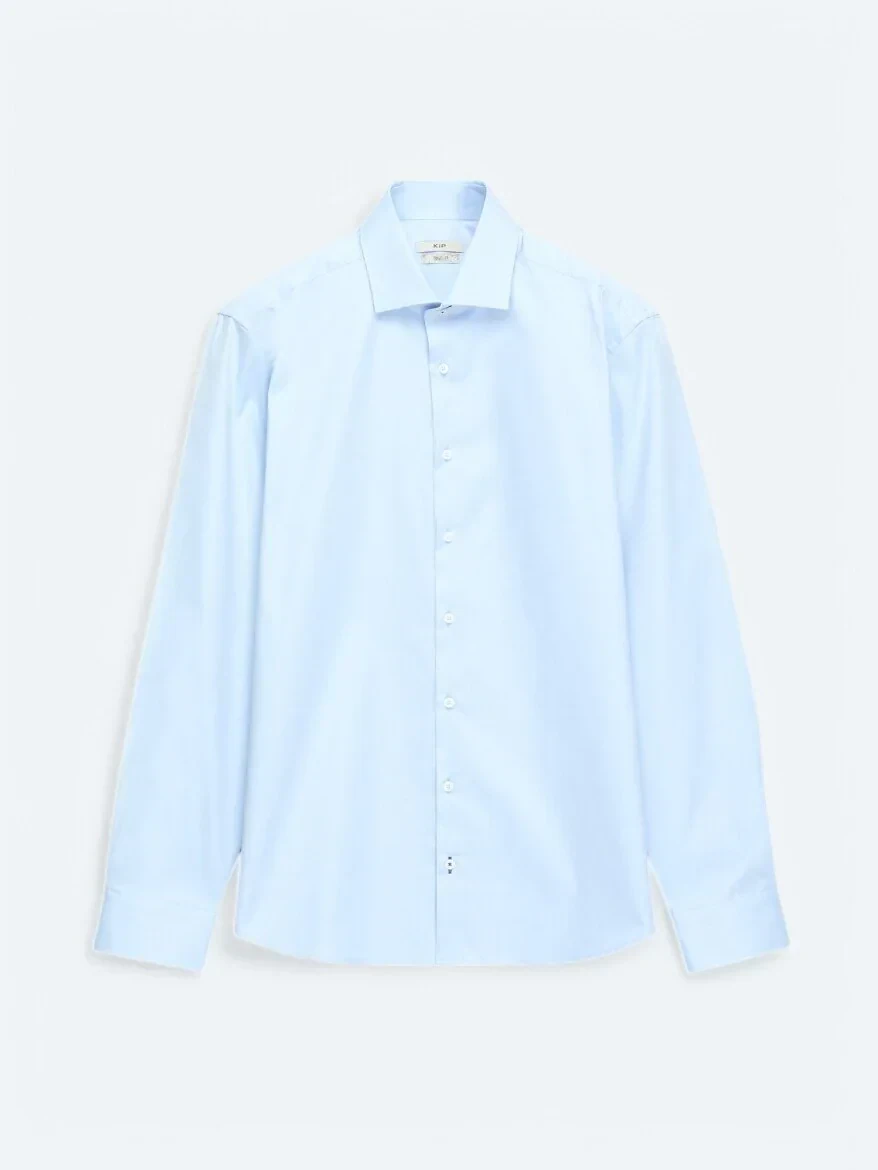 Blue Plain Regular Fit Weaving Classical 100% Cotton Shirt 