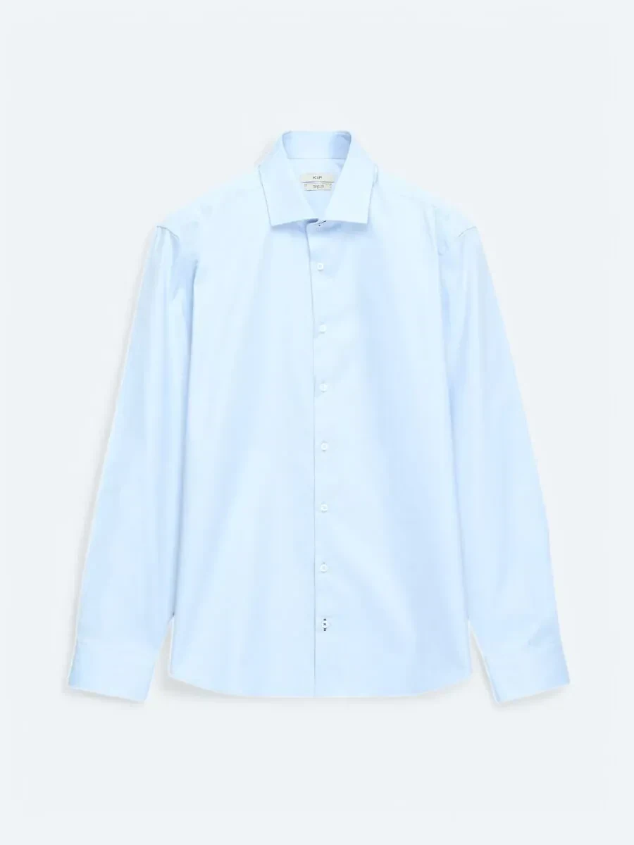 Blue Plain Regular Fit Weaving Classical 100% Cotton Shirt - 1