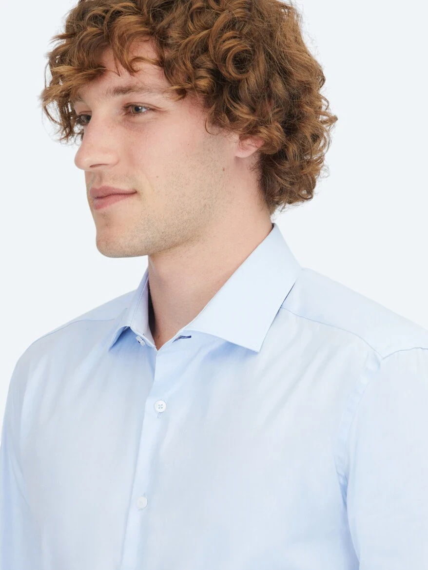 Blue Plain Regular Fit Weaving Classical 100% Cotton Shirt 