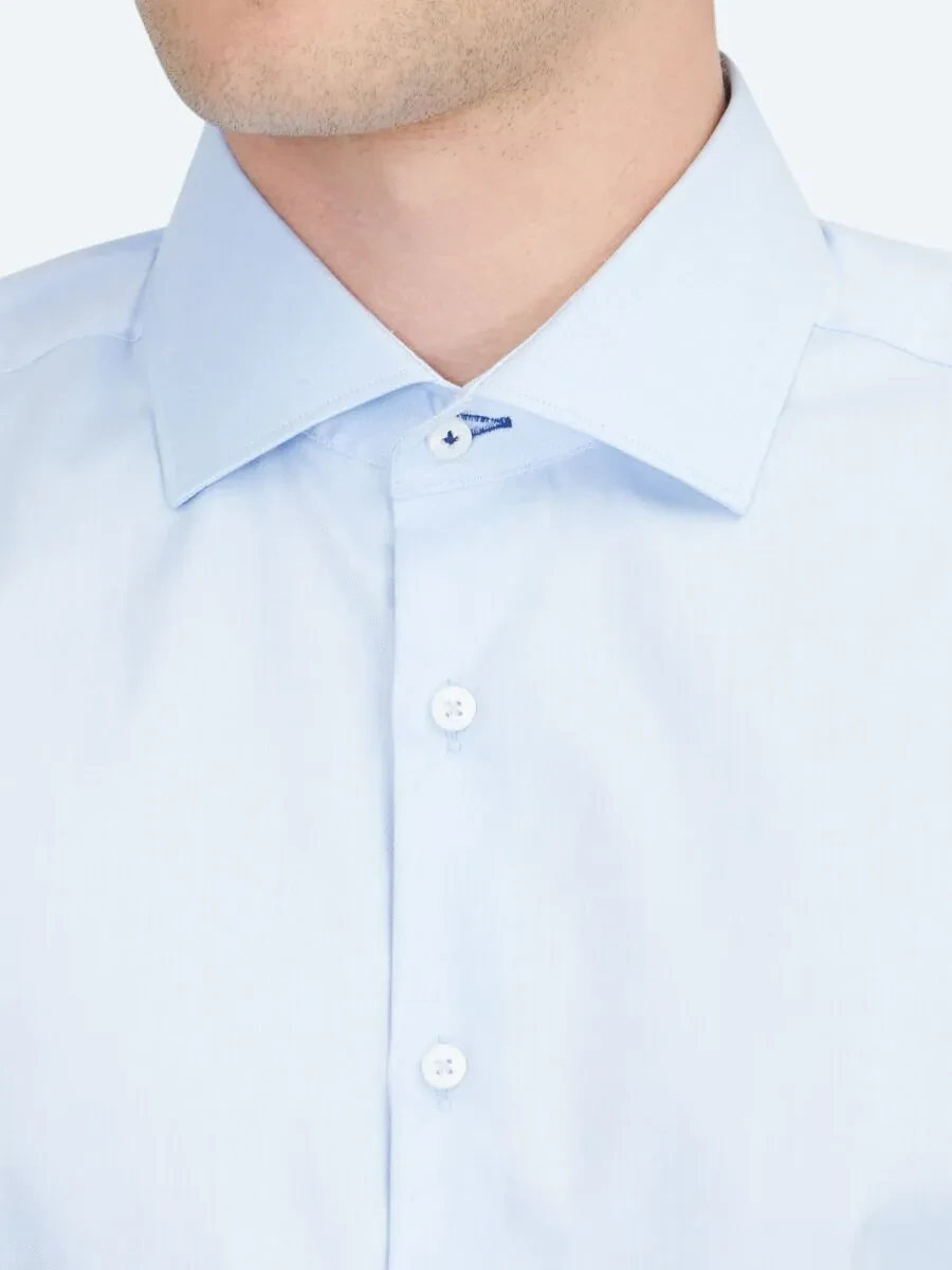 Blue Plain Regular Fit Weaving Classical 100% Cotton Shirt - 5