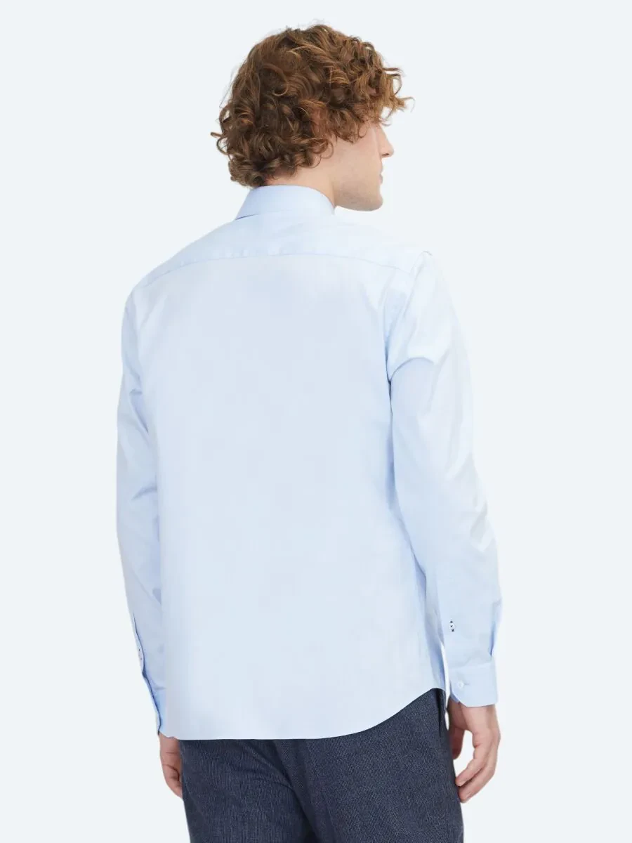 Blue Plain Regular Fit Weaving Classical 100% Cotton Shirt - 6