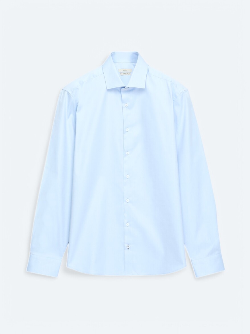 Blue Plain Regular Fit Weaving Classical 100% Cotton Shirt - 7