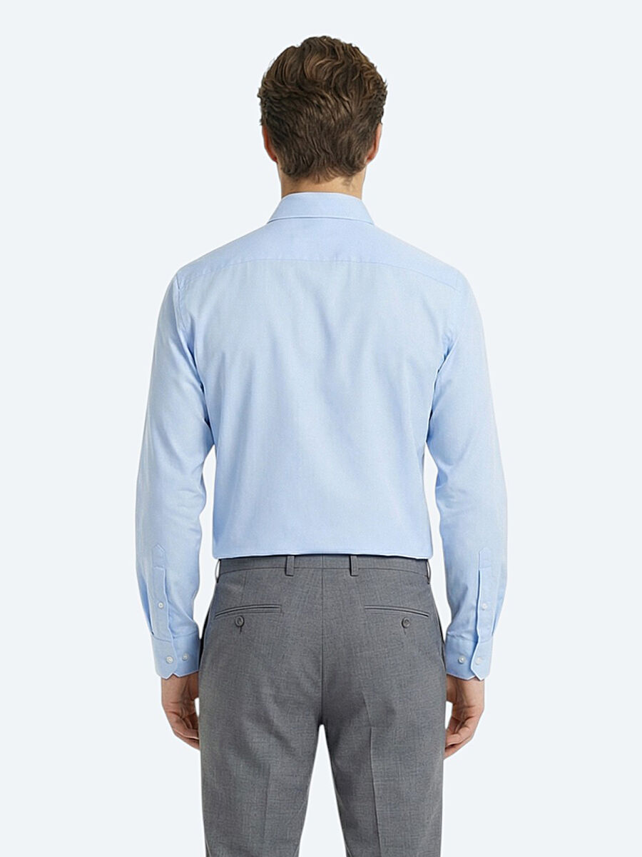 Blue Plain Regular Fit Weaving Classical 100% Cotton Shirt - 4