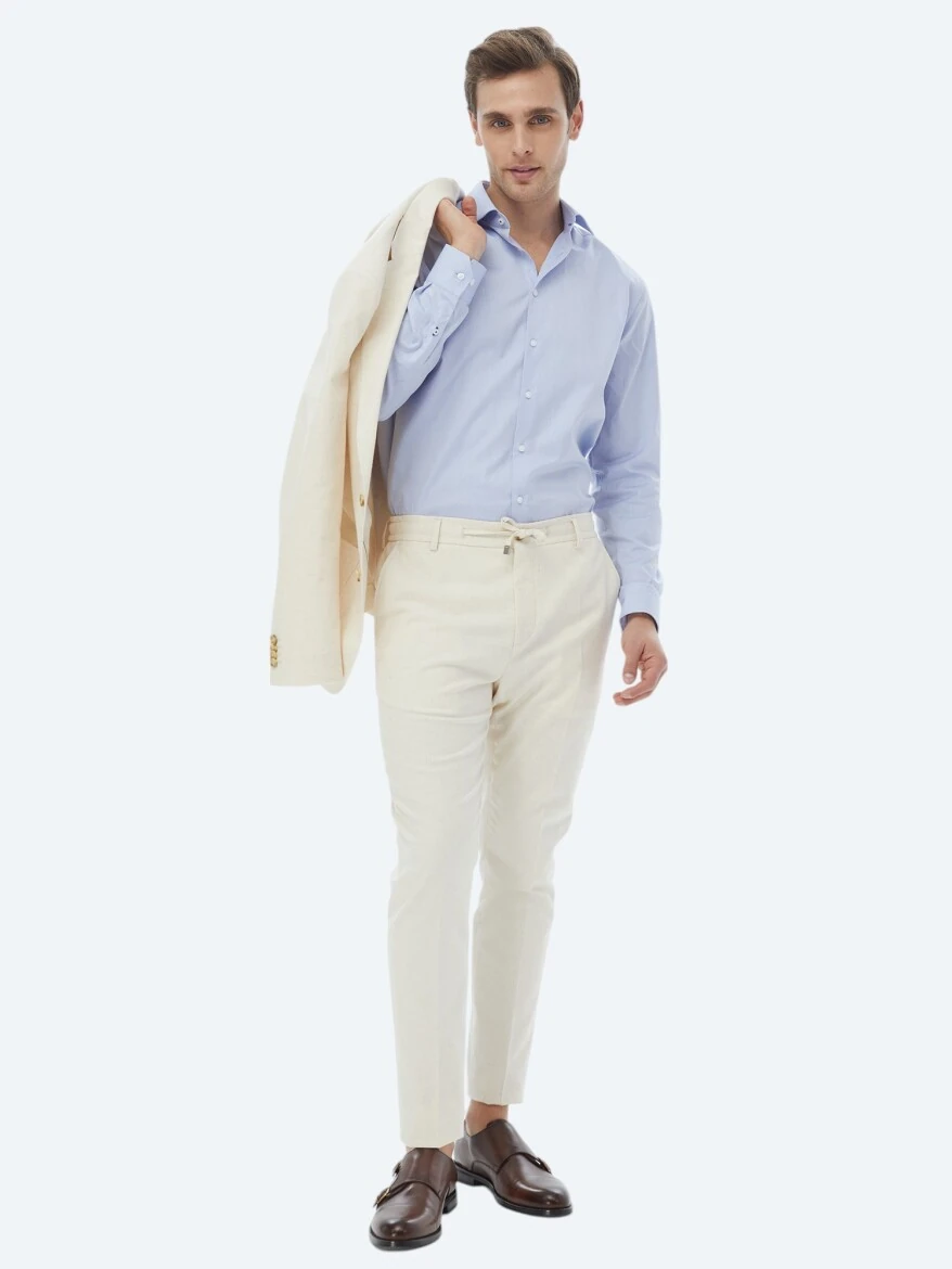 Blue Plain Regular Fit Weaving Classical 100% Cotton Shirt - 3