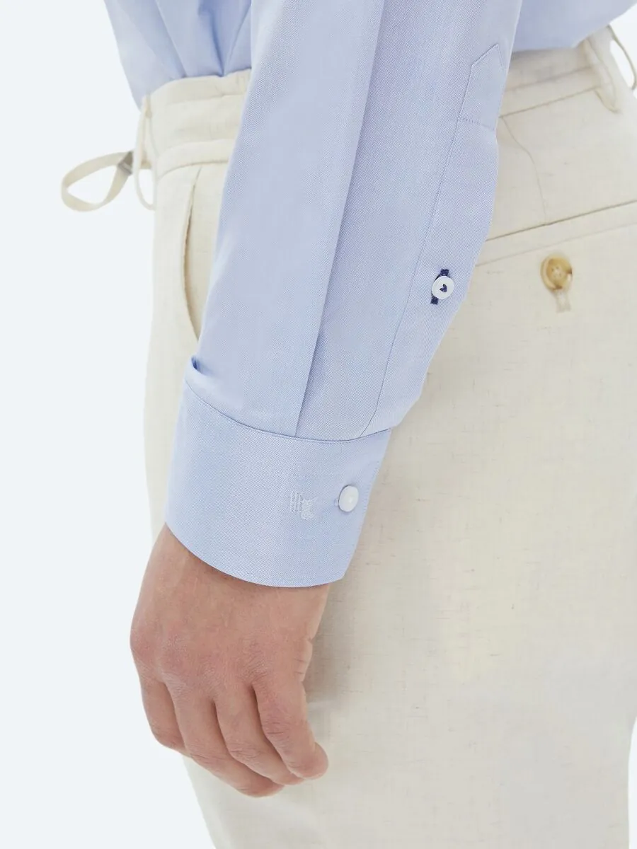 Blue Plain Regular Fit Weaving Classical 100% Cotton Shirt - 5