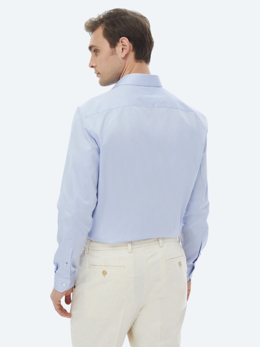 Blue Plain Regular Fit Weaving Classical 100% Cotton Shirt - 6