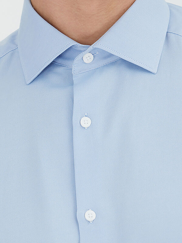 Blue Plain Regular Fit Weaving Classical Cotton Blended Shirt - 3