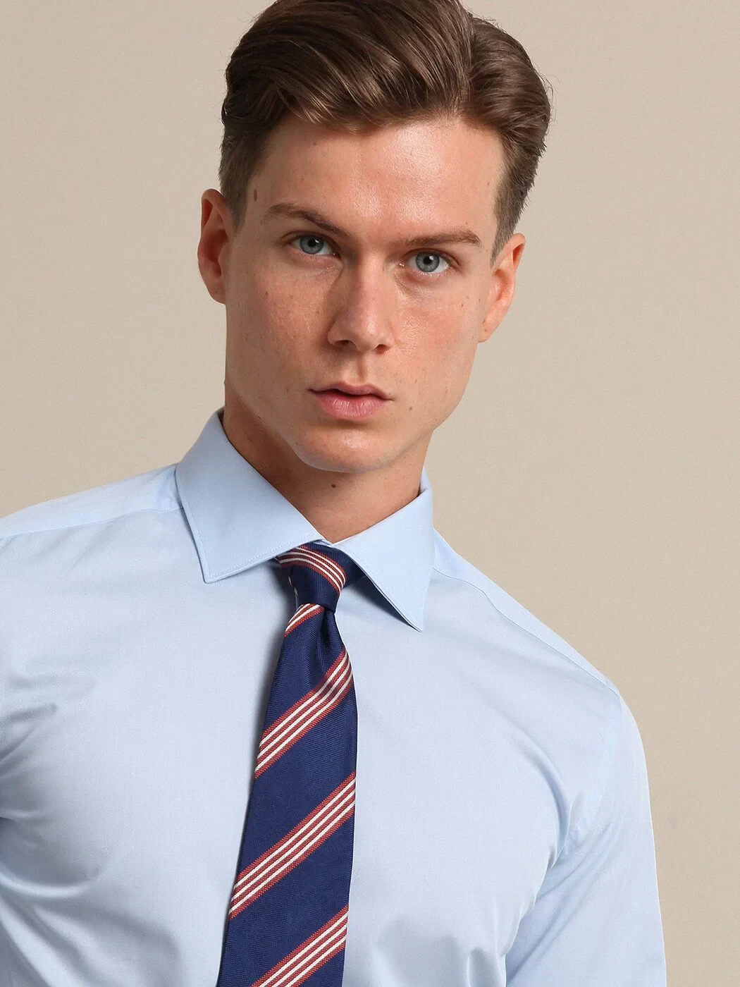 Blue Plain Regular Fit Weaving Classical Cotton Blended Shirt - 2