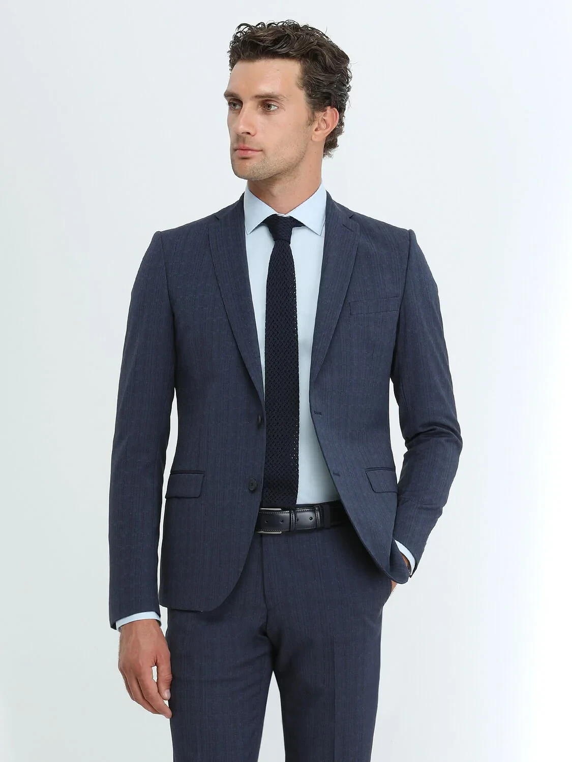 Blue Plain Regular Fit Weaving Classical Cotton Blended Shirt - 3