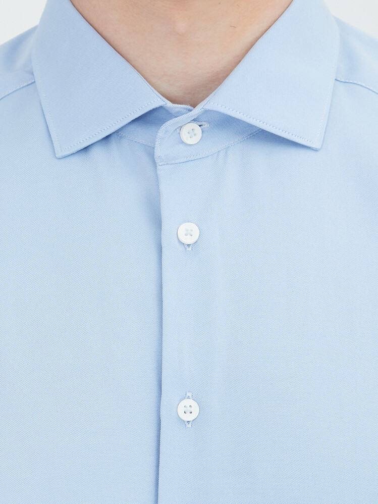 Blue Plain Regular Fit Weaving Classical Cotton Blended Shirt - 4