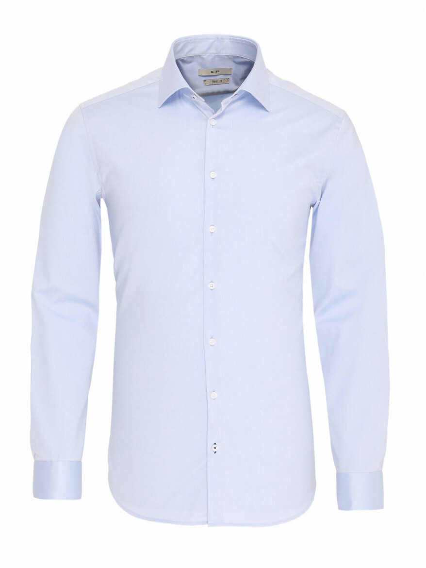 Blue Plain Slim Fit Long Weaving Classical 100% Cotton Shirt - 6