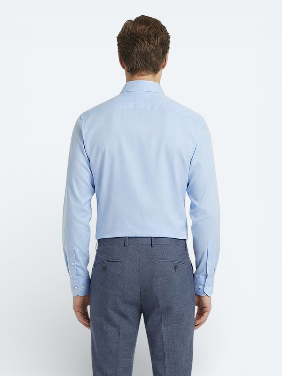 Blue Plain Slim Fit Long Weaving Classical 100% Cotton Shirt - 4