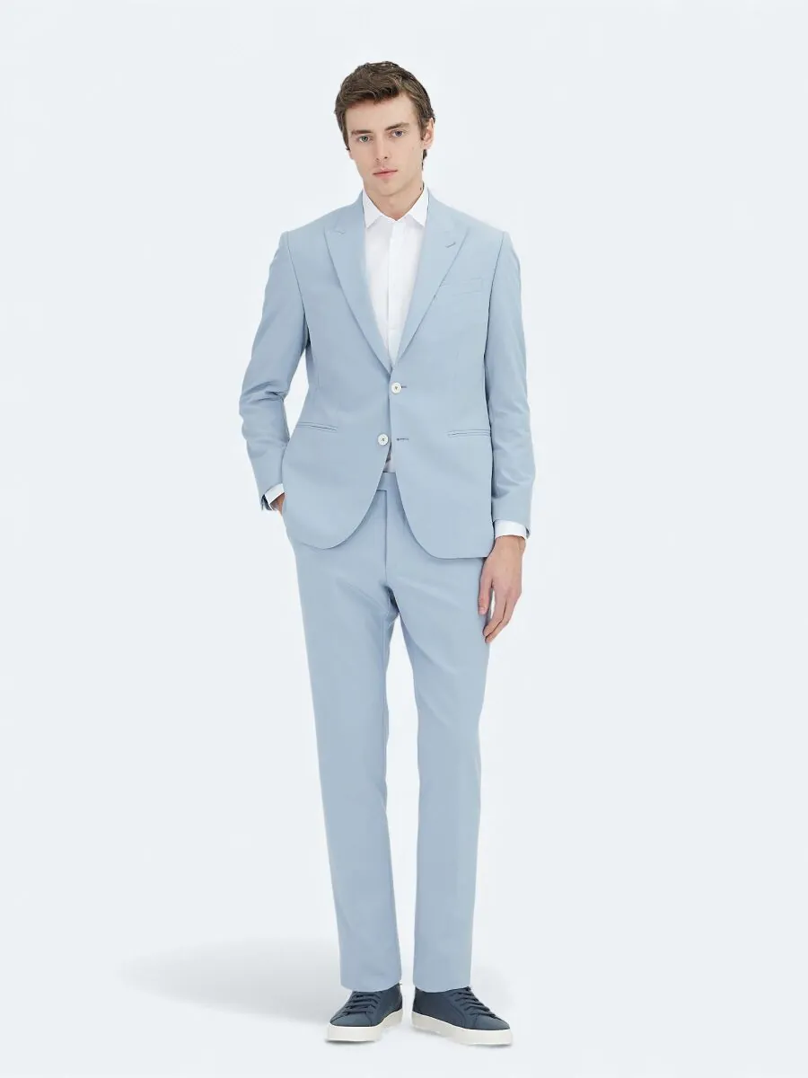 Blue Plain Slim Fit Suit - 1