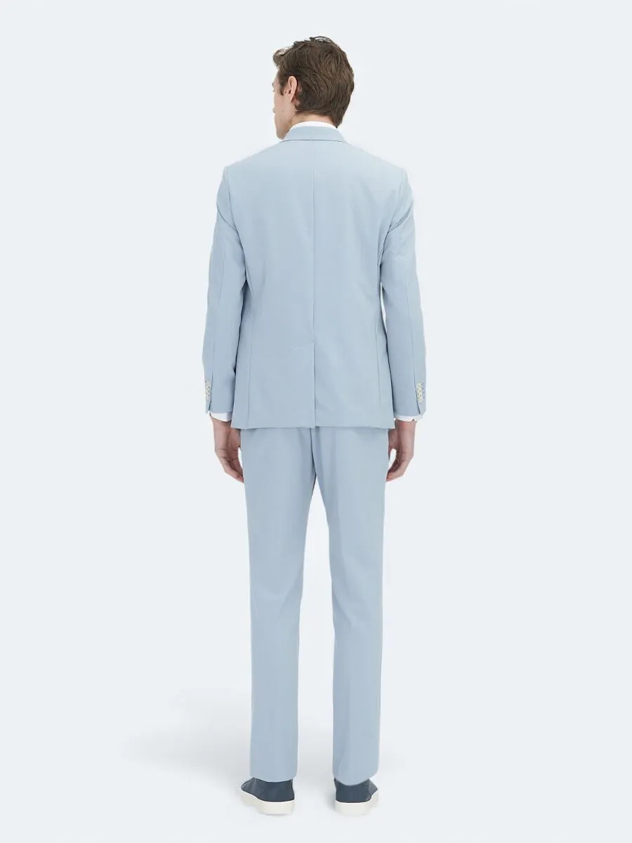 Blue Plain Slim Fit Suit - 4