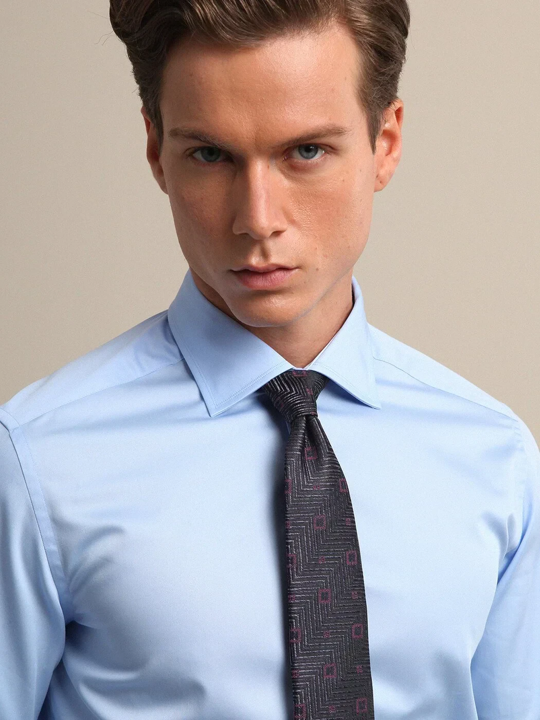 Blue Plain Slim Fit Weaving Classical 100% Cotton Shirt - 1